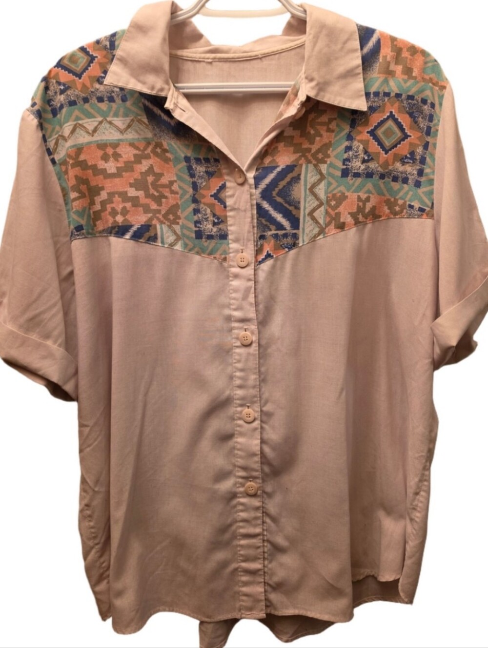Vintage 90s Southwestern Western Geometric Yoke Button Up Shirt XL